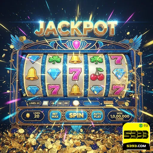 Imagem de slot machine com o logo 5393, destacando jogos de caça-níqueis no site 5393